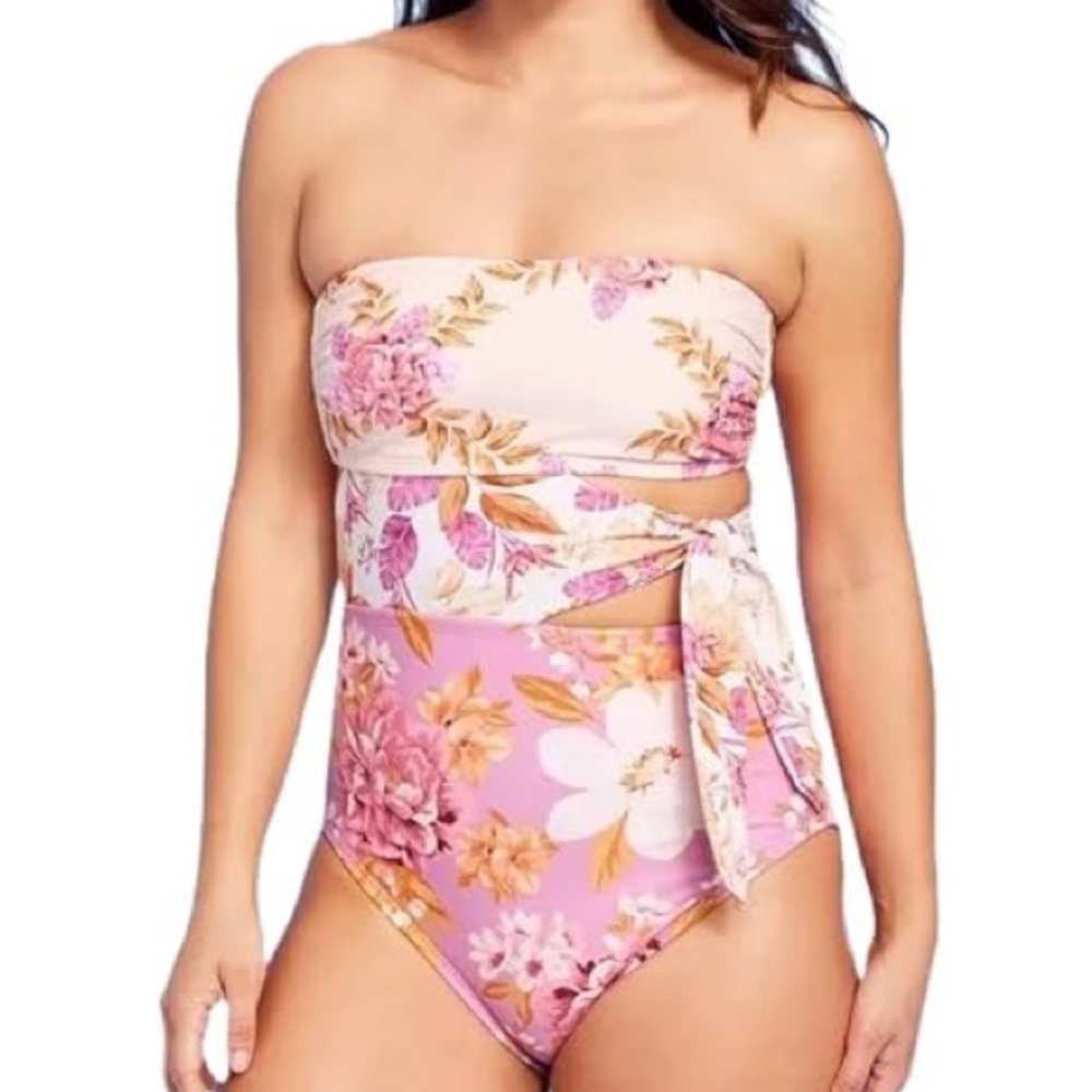 Kona Sol Pink and Cream One Piece Swimwear Floral Design